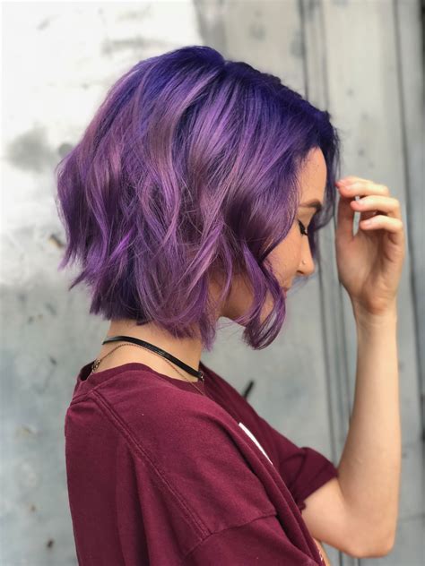 short purple hair|short hair with purple streaks.